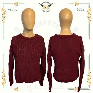 Vintage Oakton Limited Sweater Mens Size M Brick Red Cable Knit Long Sleeve